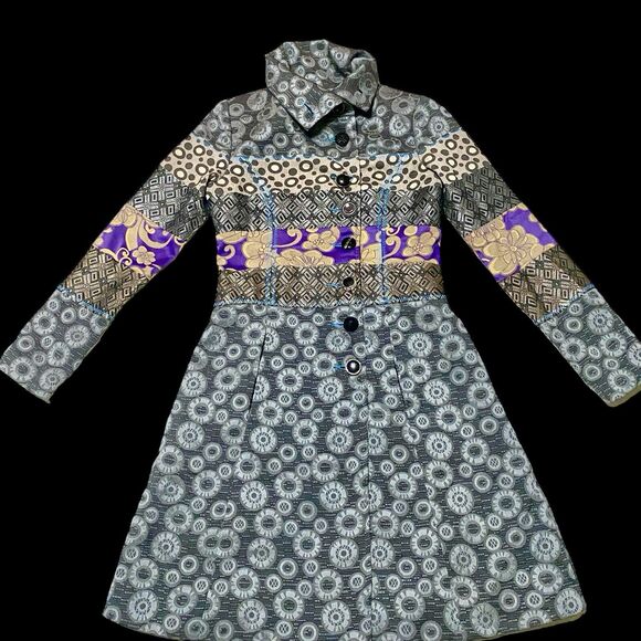 Tapestry Jacquard Patchwork Jacket Coat Boho French S Vtg Unique Y2K  60’s  Art - Picture 2 of 13